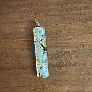 Murano Glass from Venice Italy - Blue and Gold Rectangular Pendant